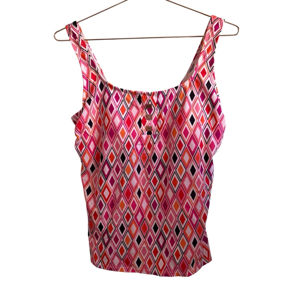 5for20 Liz Claiborne Pink and Orange Diamond Swimsuit Top